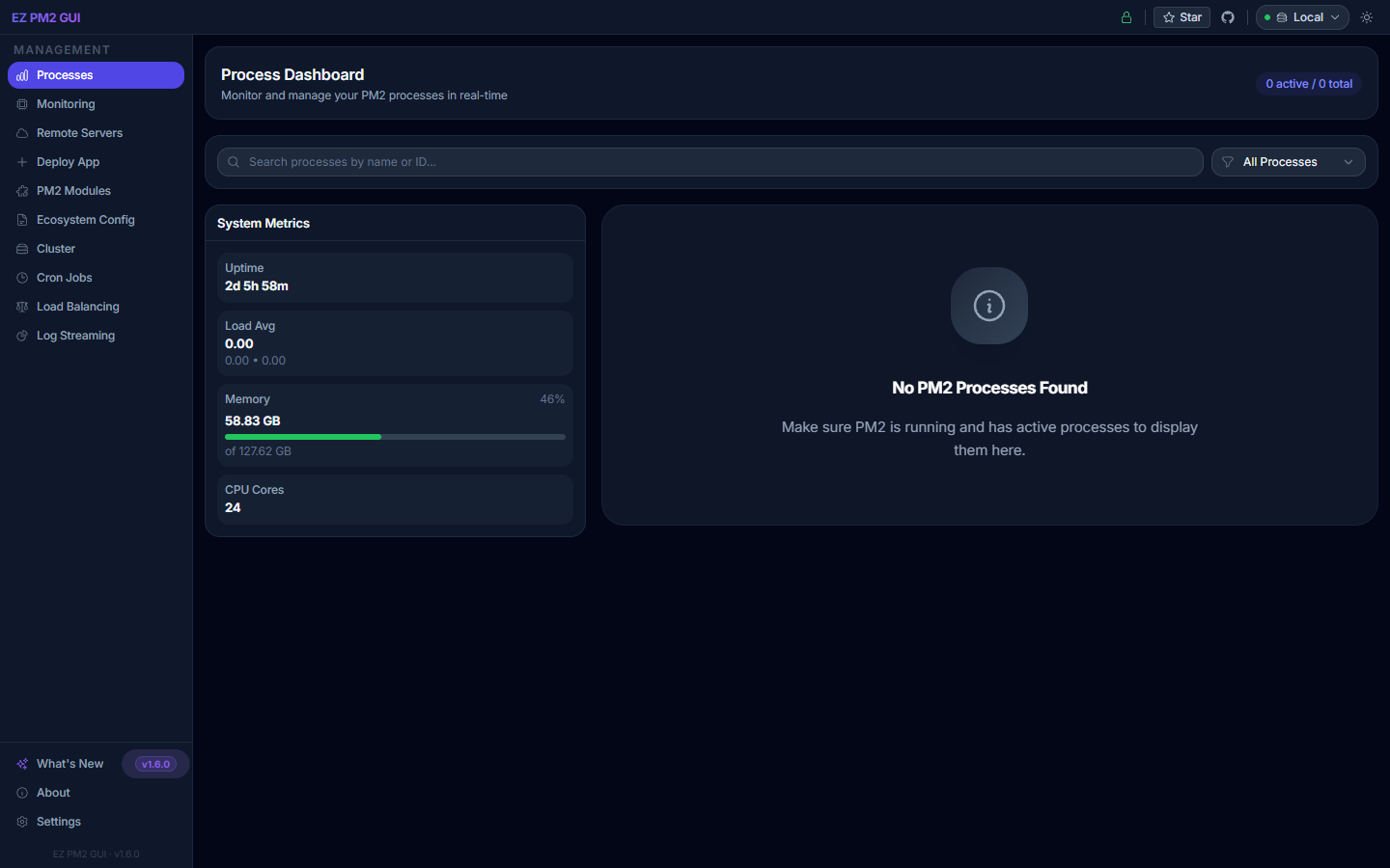 EZ PM2 GUI Dashboard